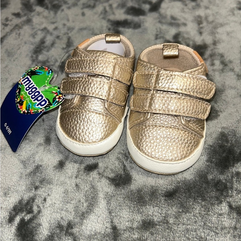 Source Unknown Gold Baby Walker Shoes with Velcro Straps